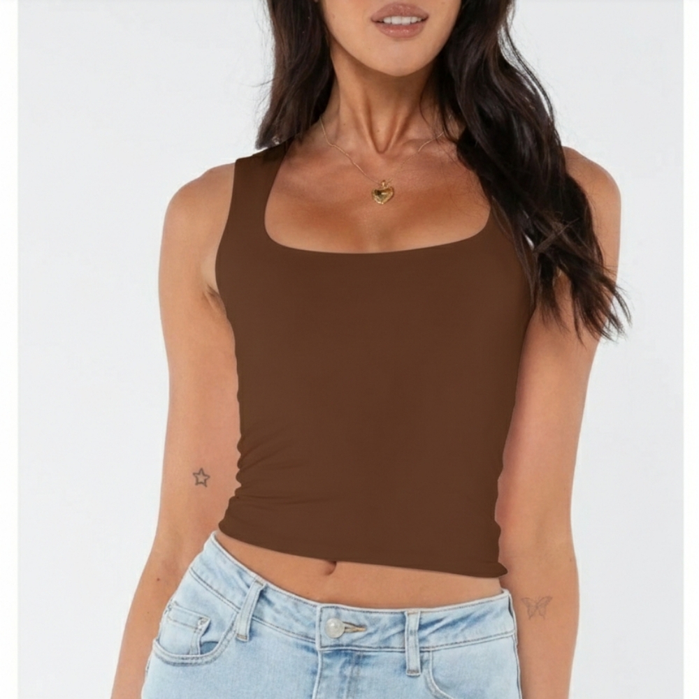 ​Princess Polly Zoe Chocolate Brown Square Neck Tank Top Size 2